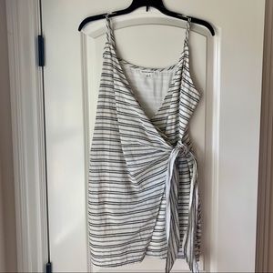 Cotton Candy LA White & Grey Stripe Wrap Dress